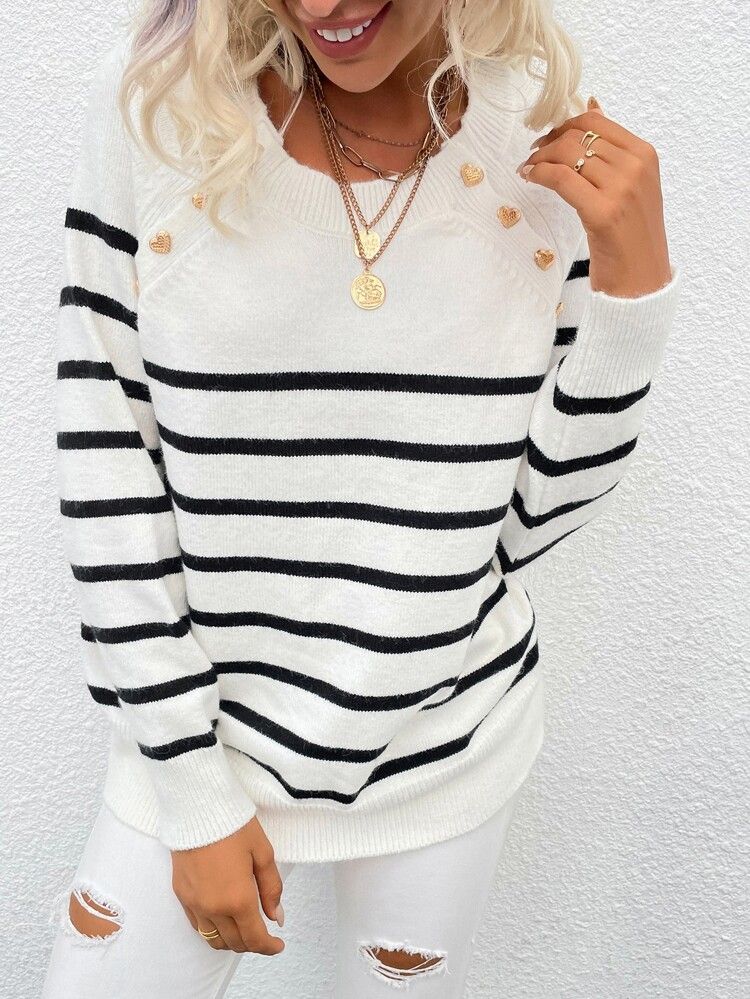 Striped Pattern Raglan Sleeve Sweater | SHEIN