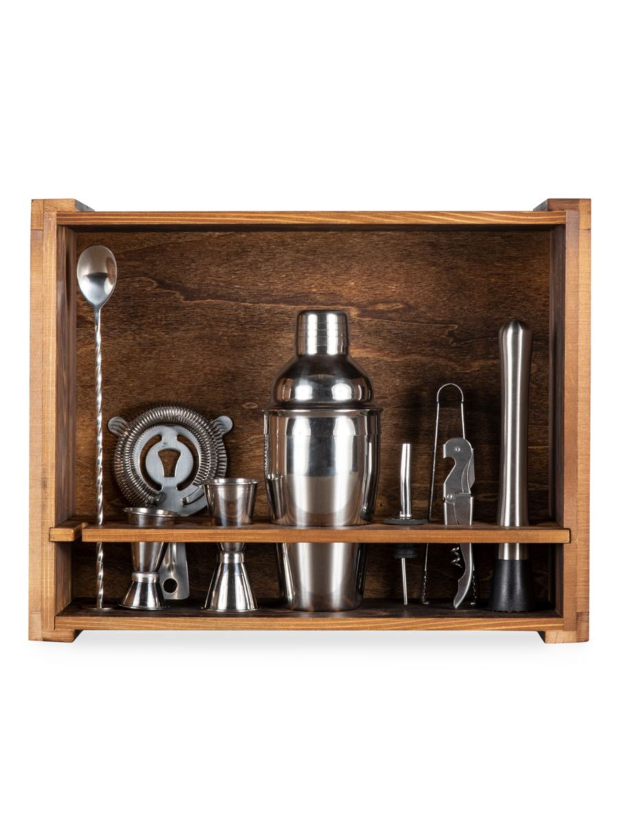 Fired Pine & Stainless Steel 10-Piece Bar Tool Set | Saks Fifth Avenue