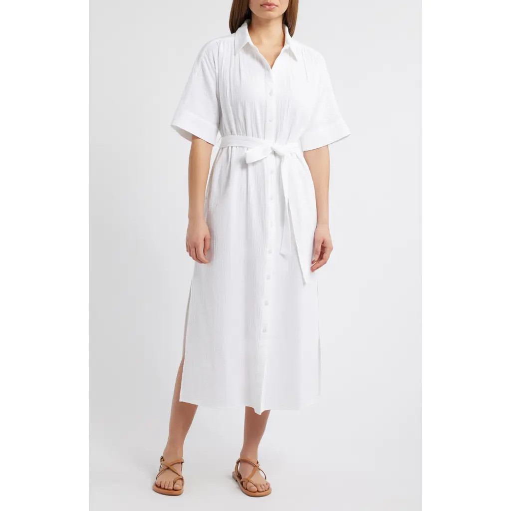 Caslon® Belted Maxi Shirtdress in White at Nordstrom Rack, Size Xx-Large | Nordstrom Rack
