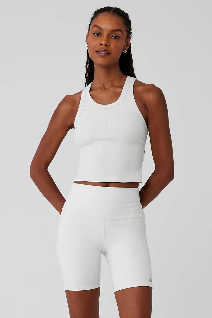 Goddess Ribbed Go-To Tank - White | Alo Yoga (US)
