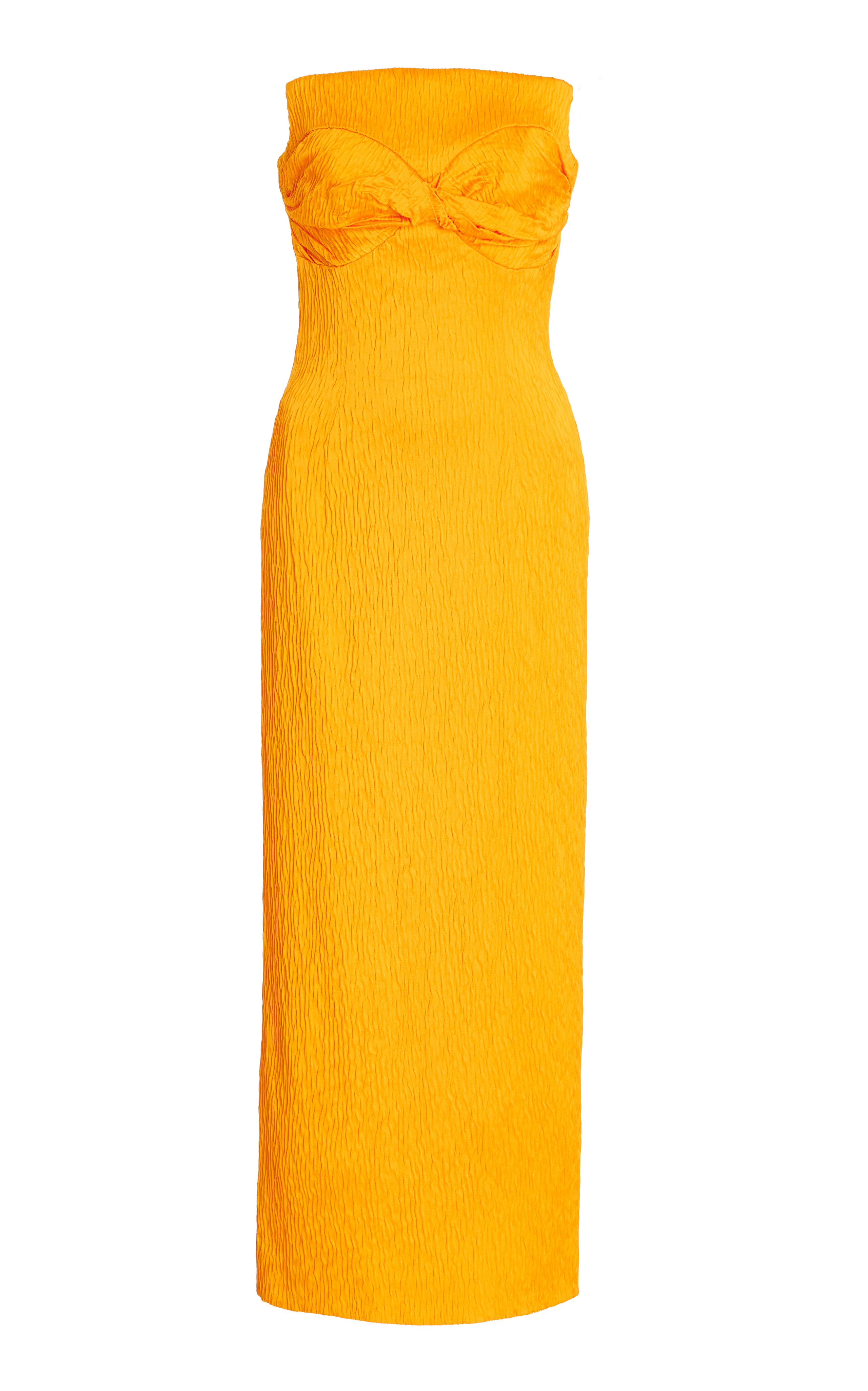 Lara Twisted Crinkled-Satin Strapless Midi Dress | Moda Operandi (Global)