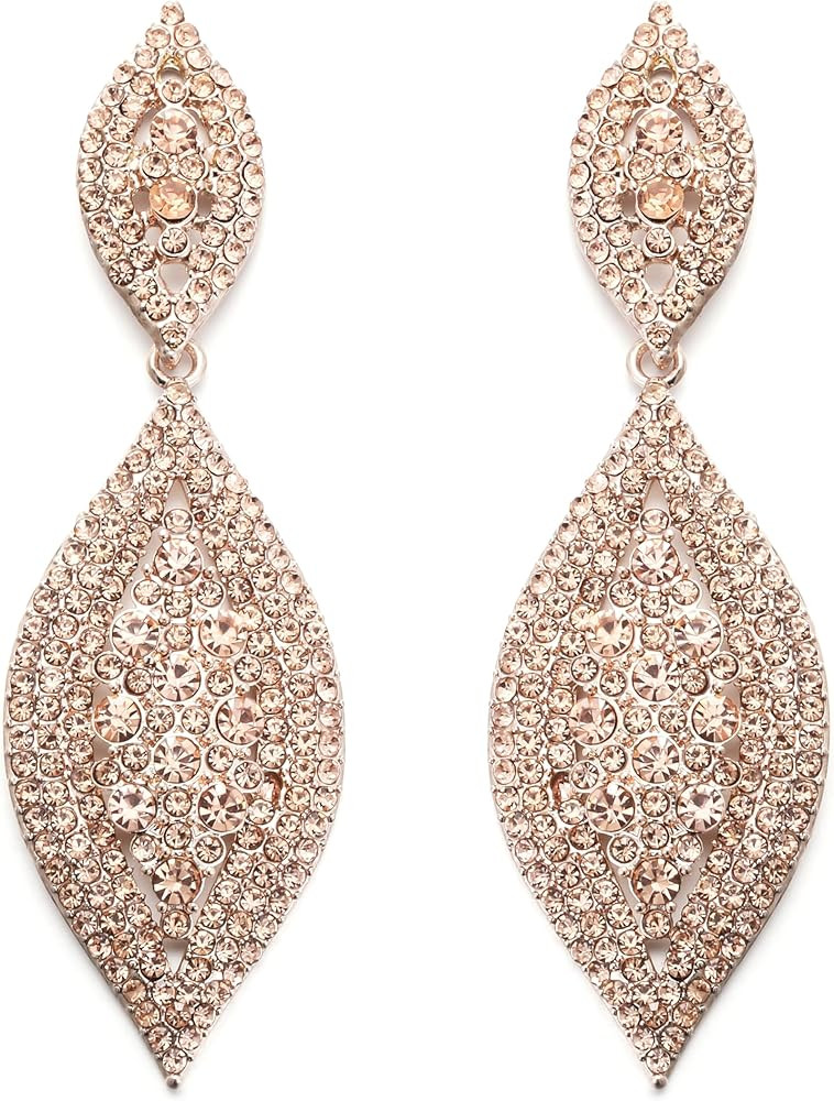 Flyonce Women's Rhinestone Crystal Wedding Bridal 2 Leaf Drop Dangle Chandelier Earrings | Amazon (US)