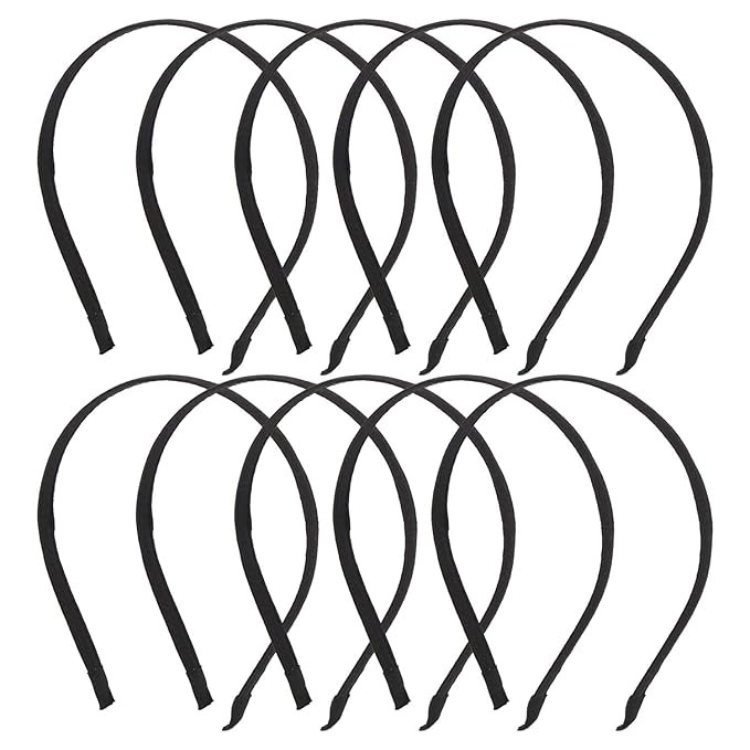 Lawie 10 Pack Women Plain Black Cloth Covered Thin Hard Metal Slim Thin Headband Hairband Base El... | Amazon (US)