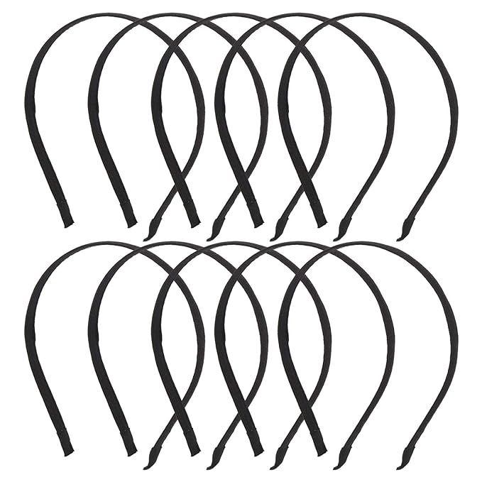 Lawie 10 Pack Women Plain Black Cloth Covered Thin Hard Metal Slim Thin Headband Hairband Base El... | Amazon (US)