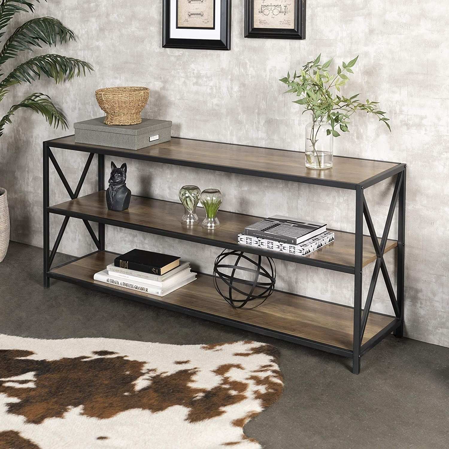 Walker Edison Furniture Company 2 Shelf Industrial Wood Metal Bookcase Bookshelf Storage, 60 Inch... | Amazon (US)