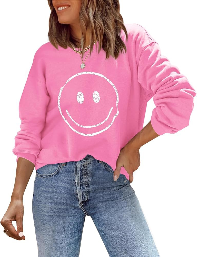 ReachMe Womens Smile Face Pullover Cute Trendy Vintage Graphic Sweatshirts Casual Loose Long Slee... | Amazon (US)