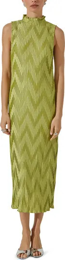 Zigzag Plissé Mock Neck Midi Dress | Nordstrom