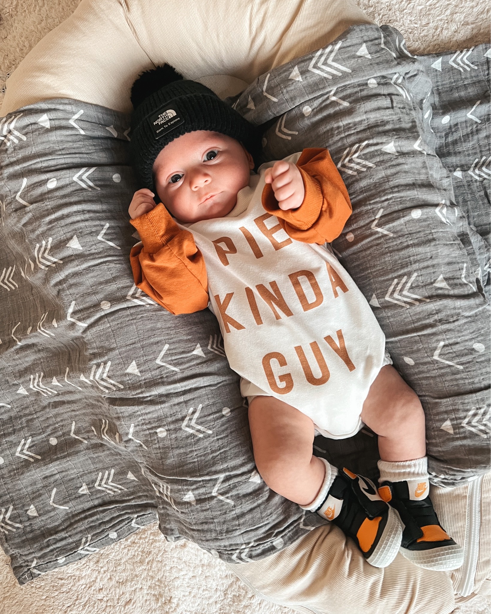Pie kinda guy 👊🏻🦃 this little guy is Thanksgiving ready! Full outfit details linked on my @shop.LTK page along with other baby boy outfit ideas 💙👶🏻 #babiesdontkeep #babyboy
#liketkit 

#newborn #newbornbaby #babyguiler #boymom #dockatot #babiesofinstagram #son #newbaby #amazonfinds #baby #nike #newbornbliss #newbornlife #babyboyclothes #babyphotos #2monthsold #ltkfamily #amazonfashion #babyboyoutfit 

#LTKbaby
