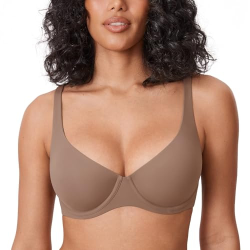 DELIMIRA Women's Confishape Balconette Bra Supportive T Shirt Full Coverage Plus Size Bras Underwire Unlined Brown Purple - Unlined 38E | Amazon (US)