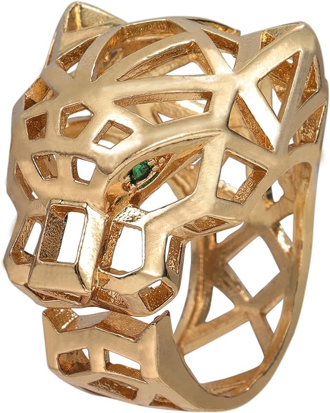 AIKAITUO Leopard Head 3D Ring Adjustable Gold Tone Grid Ring, Unique and Fashionable Ring for Men... | Amazon (US)
