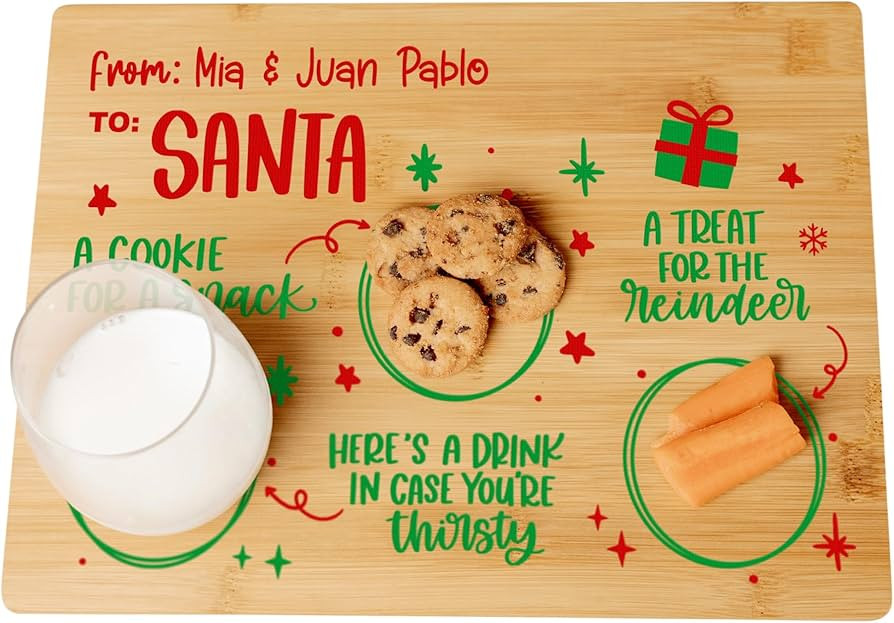 Custom Wooden Christmas Cookies and Milk for Santa Tray, Personalized Treats Serving Board Platte... | Amazon (US)