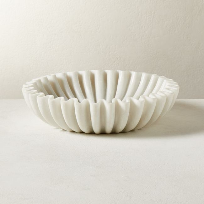 Reve Round Fluted White Marble Bowl | CB2