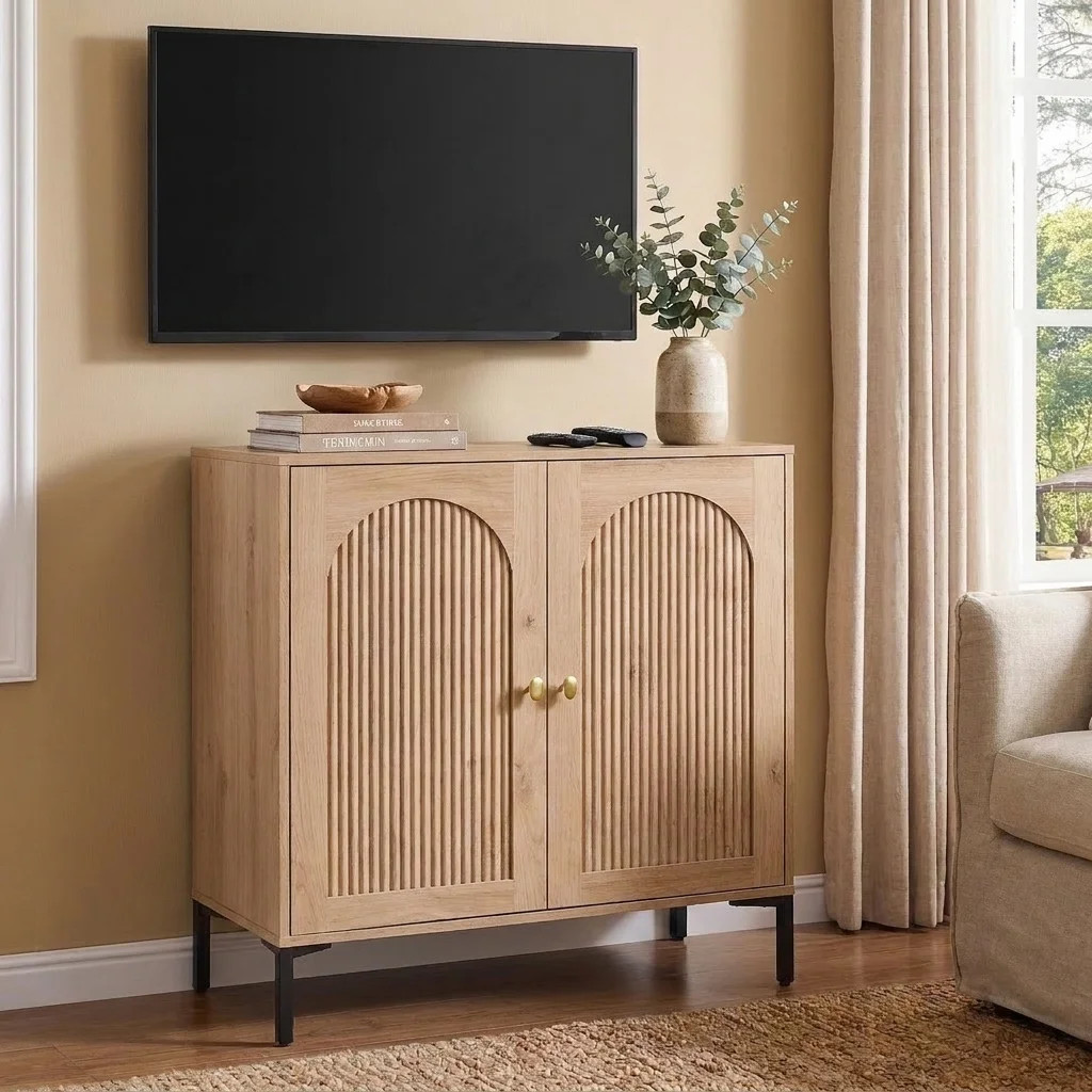 Modern TV Stands 34" Tall Wood Entertainment Center w/Adjustable Shelves, Mid Century Modern TV S... | Wayfair North America