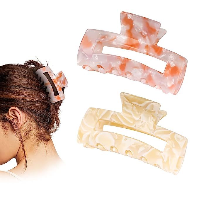 COLAPOO 2-Pack Hair Claw Clips for Women Ladies,Acrylic Rectangle Hair Clamp with Strong Hold for... | Amazon (US)
