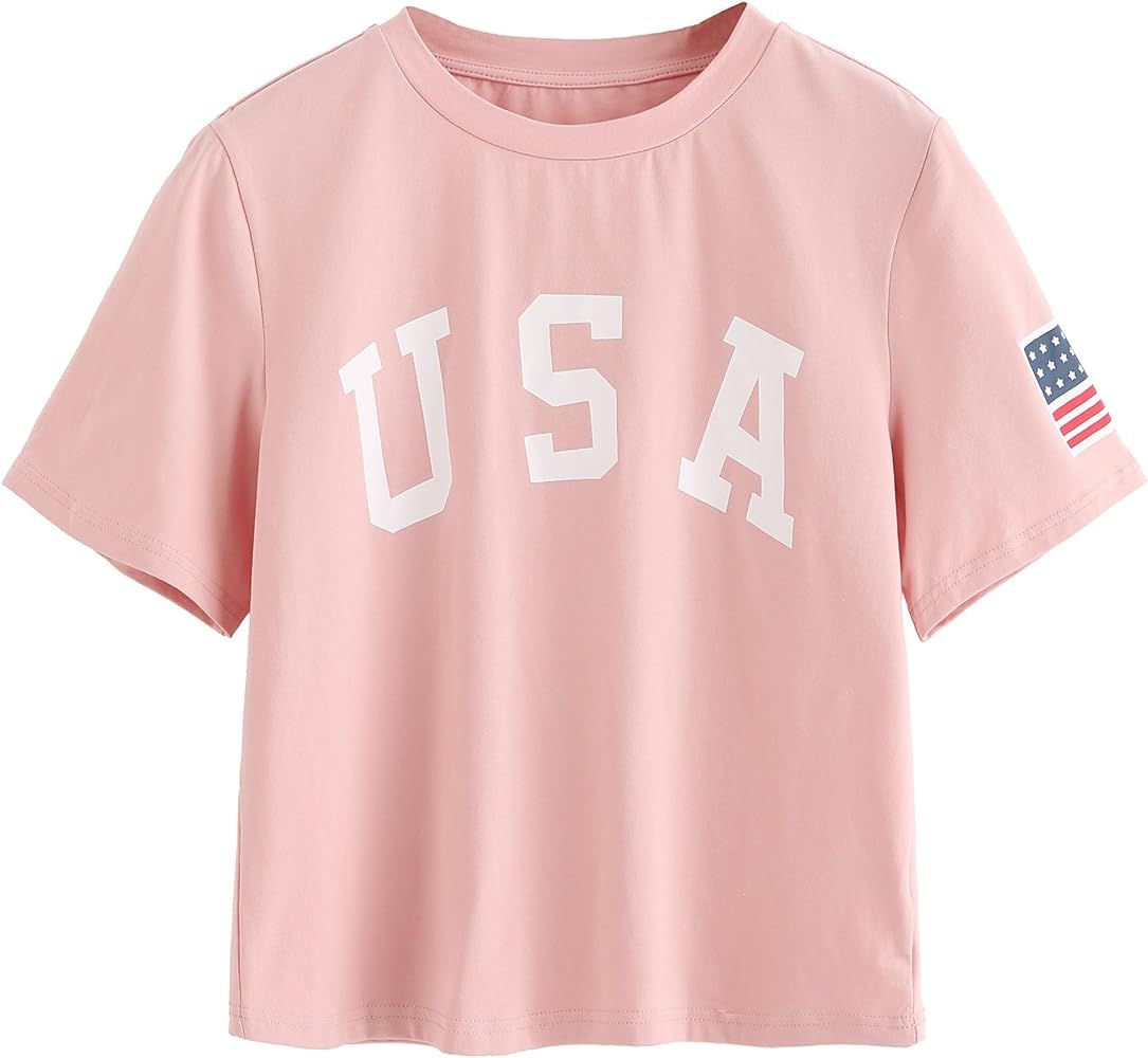 Women's Letter Print Crop Tops Summer Short Sleeve T-Shirt | Amazon (US)