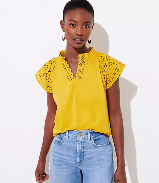 Eyelet Split Neck Shell | LOFT