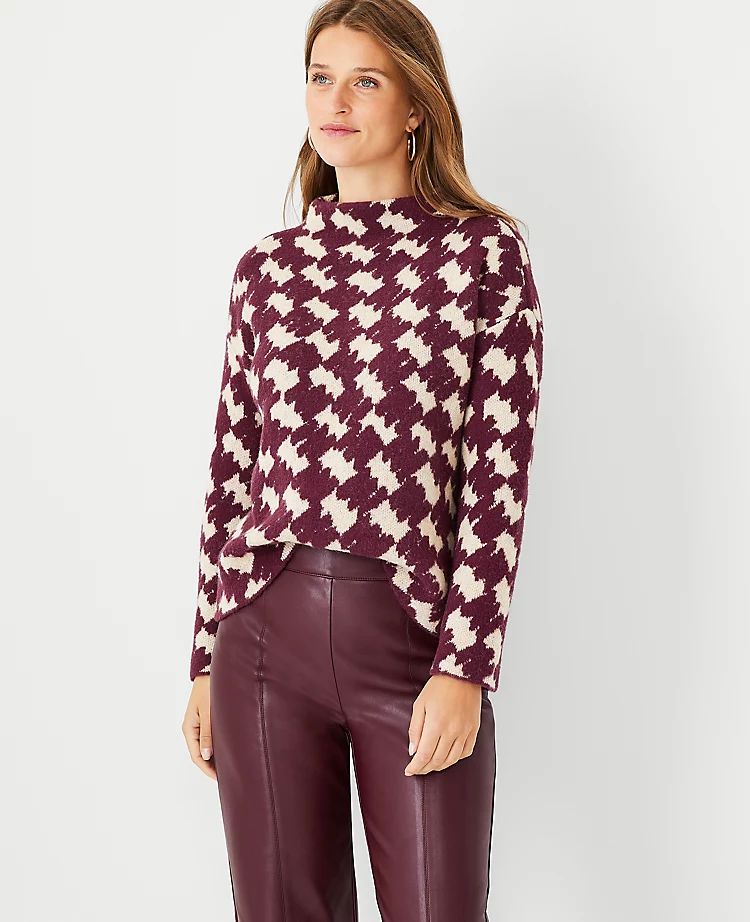 Houndstooth Funnel Neck Sweater | Ann Taylor (US)