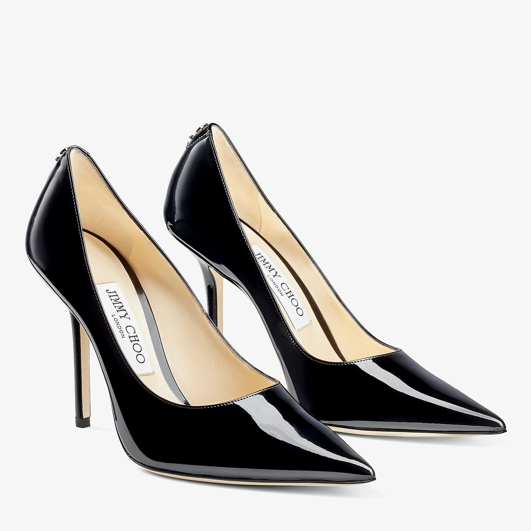 Black Patent Leather Pointed-Toe Pumps with JC Emblem | Jimmy Choo (US)