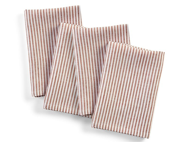 Solino Home Linen Napkins Set of 4-100% Pure Linen Narrow Stripe Cinnamon and White Cloth Dinner ... | Amazon (US)