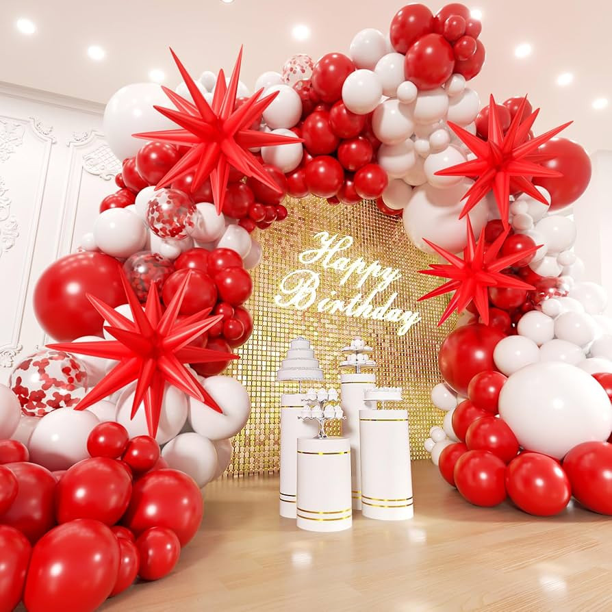 Red and White Balloons Garland Arch Kit with Stars 200Pcs - 5 10 12 18 22 inch Balloon and Confet... | Amazon (US)