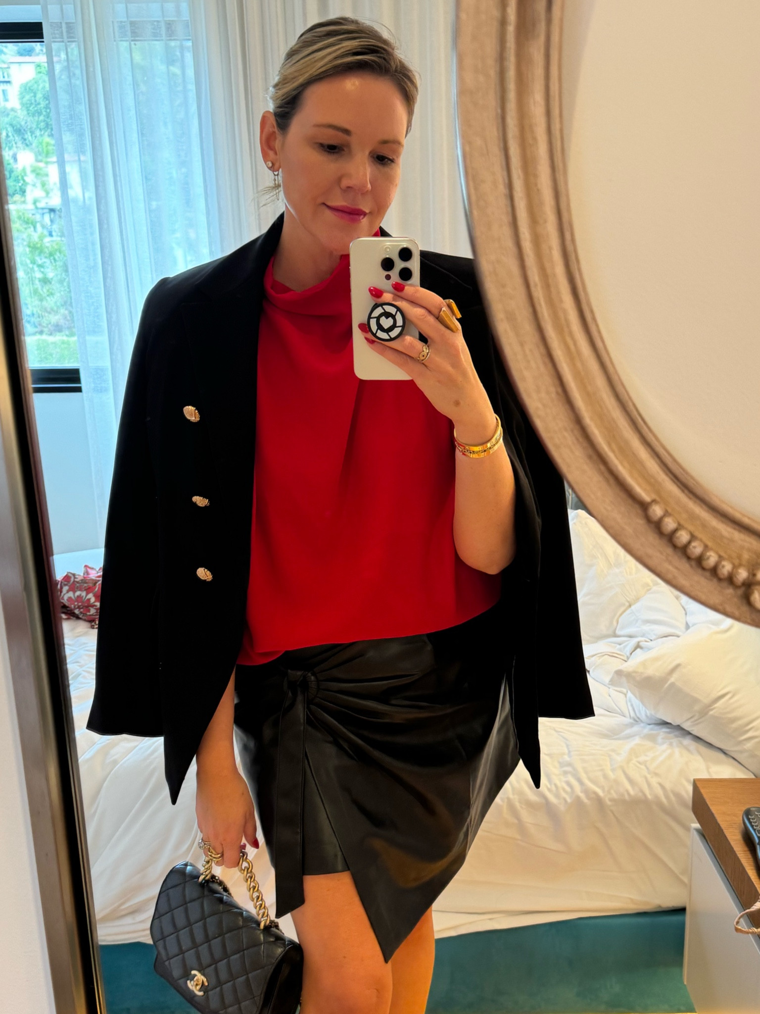 Mango faux leather skirt in repeat and perfect wrinkle resistant black blazer that i rolled up and threw in my cary on  

#LTKHolidaySale #LTKfindsunder100 #LTKHoliday