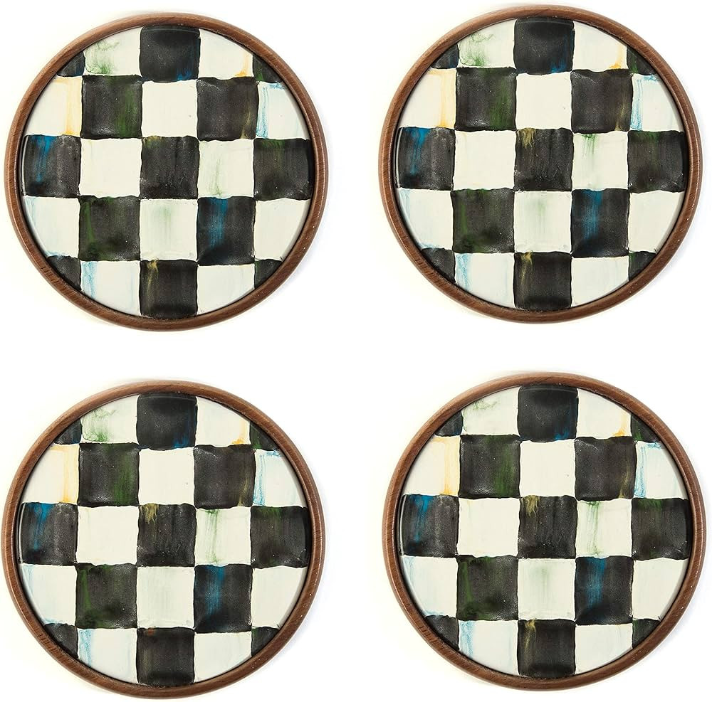 MacKenzie-Childs Enamel Coasters, Table Coasters for Drinks, Set of 4, Courtly Check | Amazon (US)
