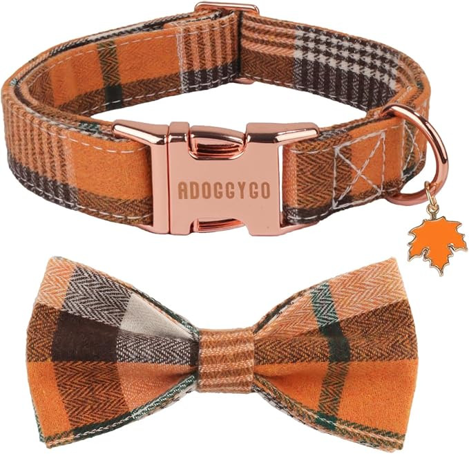 ADOGGYGO Fall Dog Collar Girl Boy, Orange Plaid Thanksgiving Collar, M | Amazon (US)
