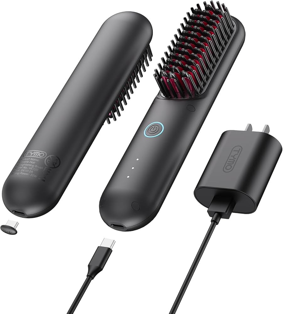 TYMO Porta Cordless Hair Straightener Brush, Portable Mini Straightening Brush for Travel, Negati... | Amazon (US)