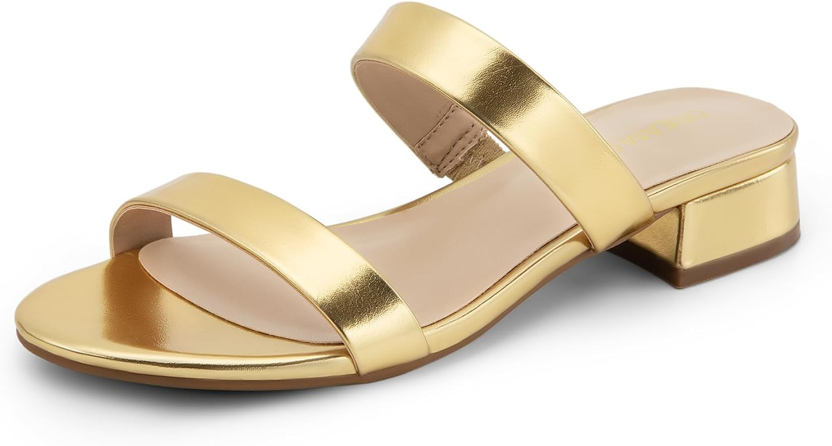 DREAM PAIRS Women's Slides Heels Slip On Low Block Sandals Two Strap Open Round Toe Chunky Casual... | Amazon (US)