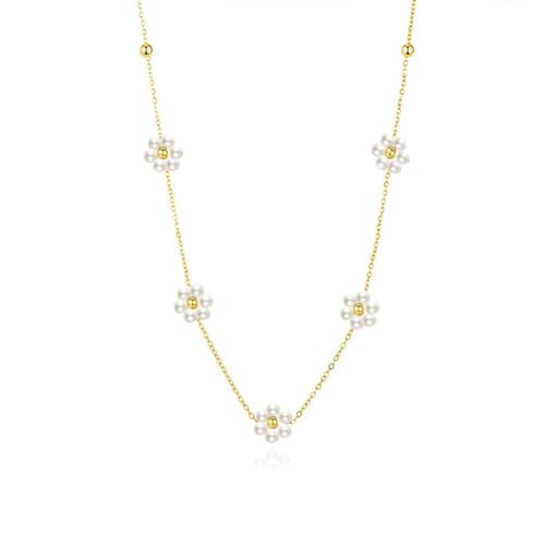 Daisy Flower Pearl Necklace, Dainty Gold Plated Pearl Choker Necklace for Women Trendy Necklaces as Summer Jewelry Bride Necklace Wedding Jewelry Gifts | Amazon (US)