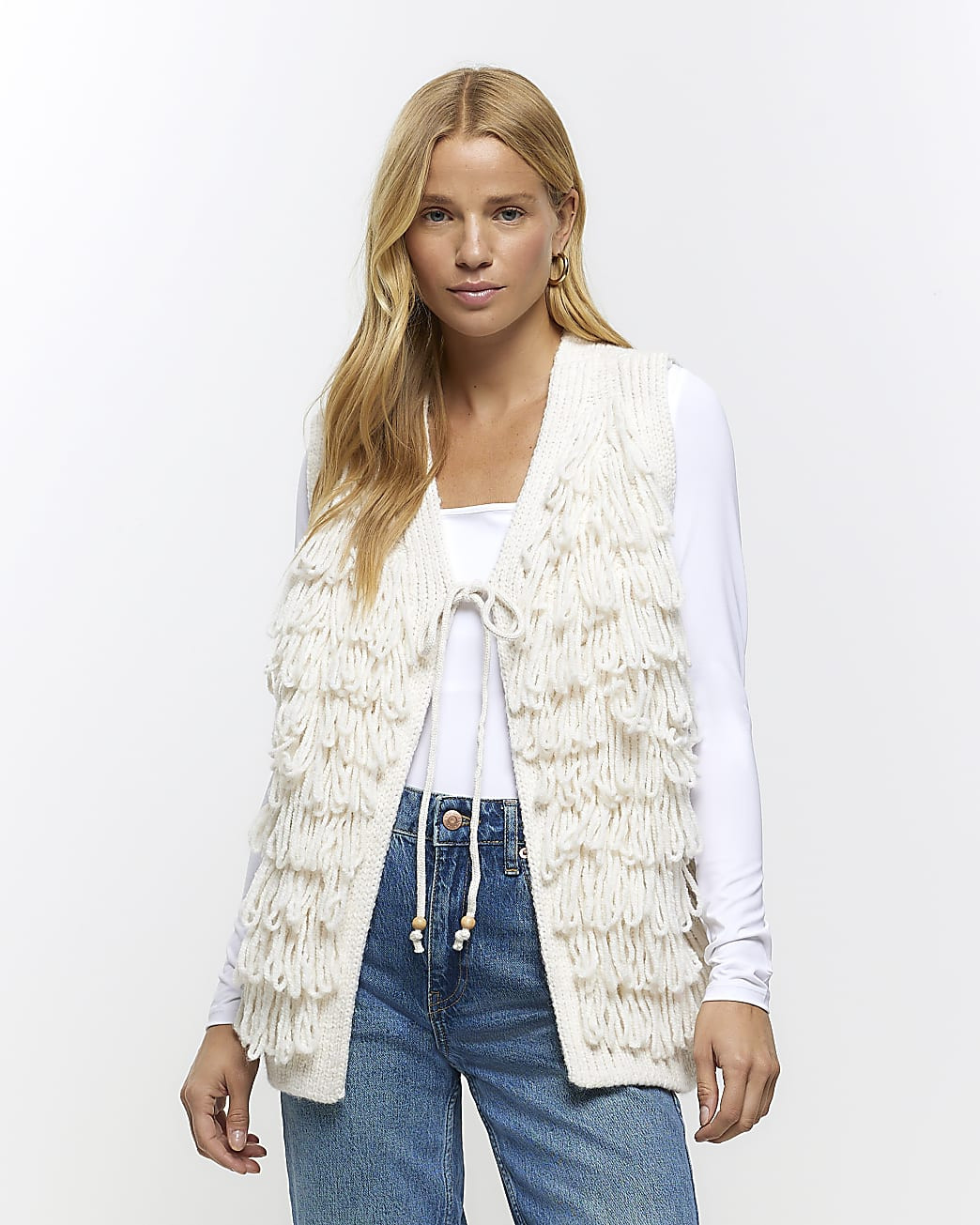Cream fringe detail gilet | River Island (UK & IE)