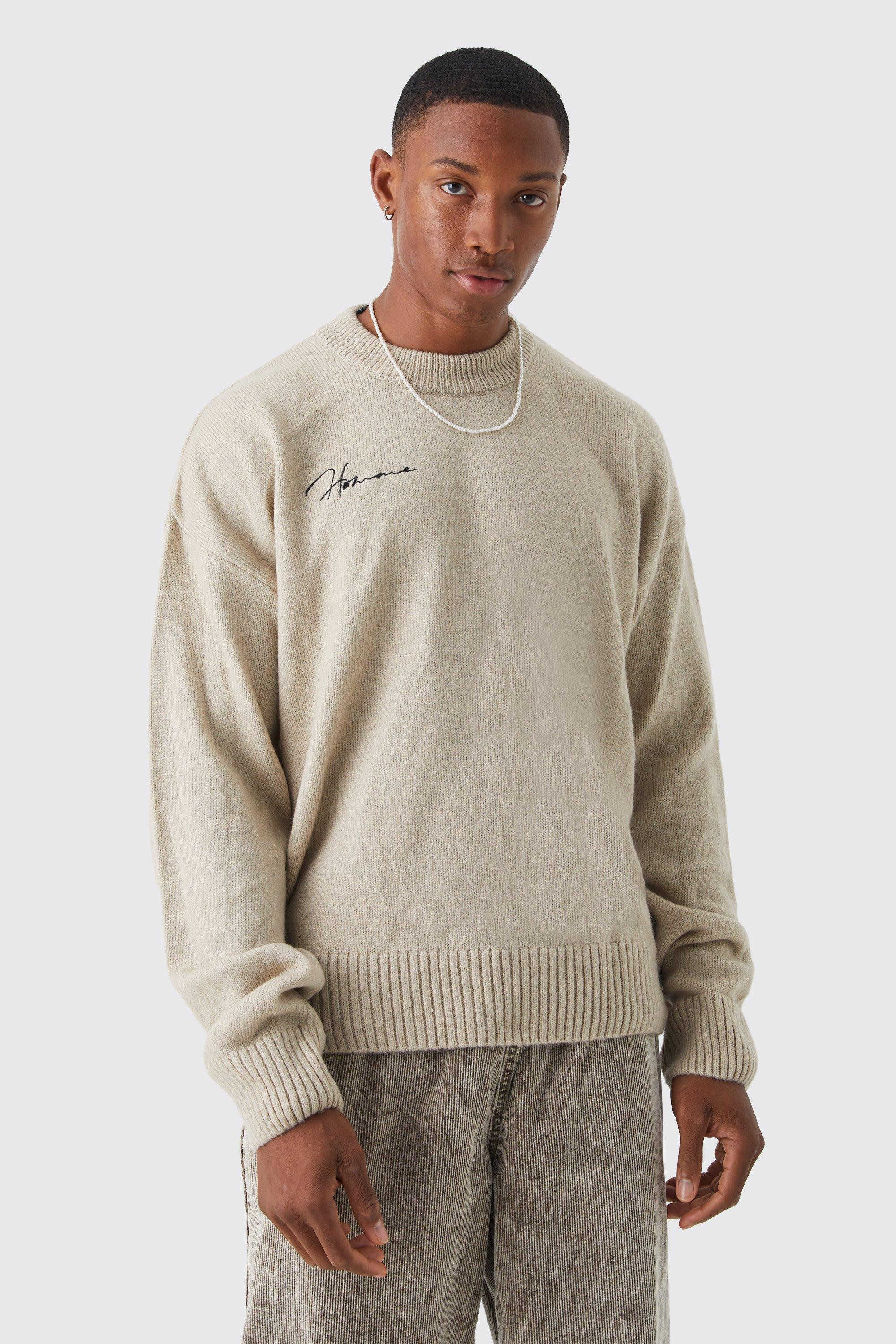Boxy Homme Extended Neck Brushed Rib Knit Sweater | boohooMAN (US & Canada)