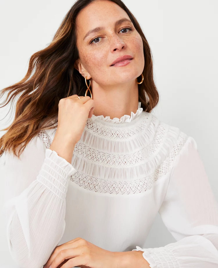 Lace Trim Tiered Yoke Top | Ann Taylor (US)