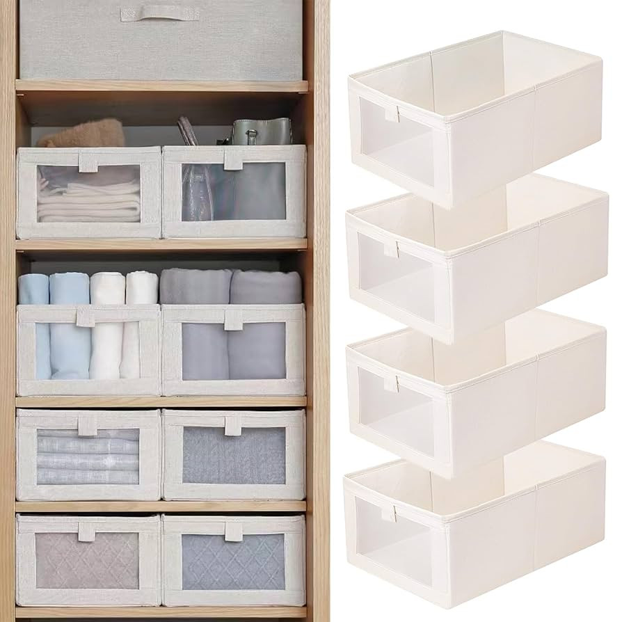 Linen Closet Organizers And Storage, 4 Pack Closet Storage Bins Linen Closet Baskets for Closet O... | Amazon (US)