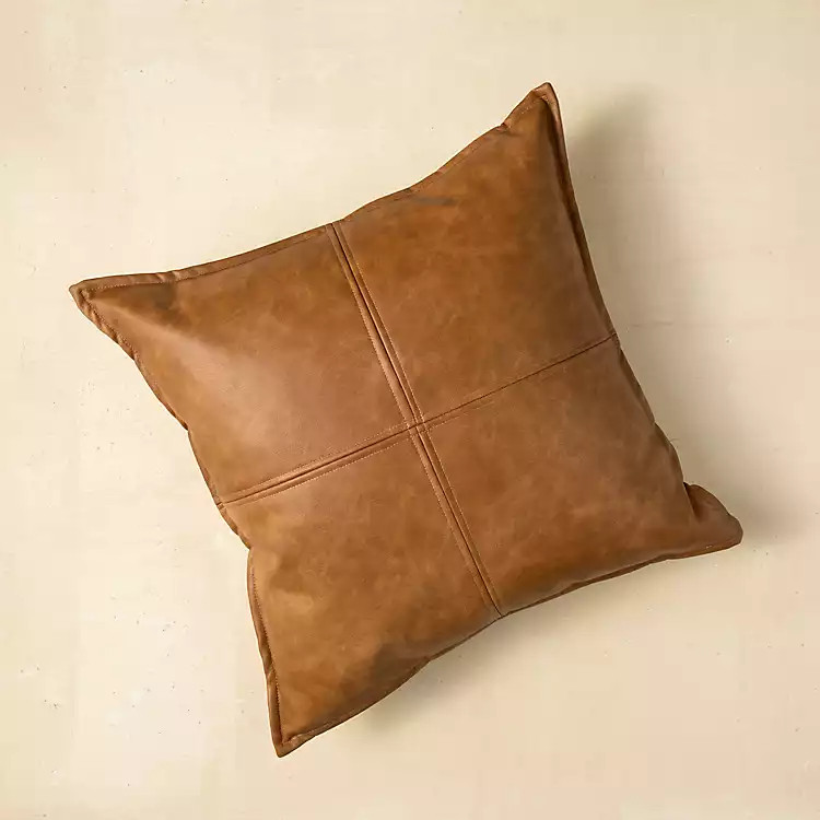 Cognac Faux Leather Throw Pillow | Kirkland's Home