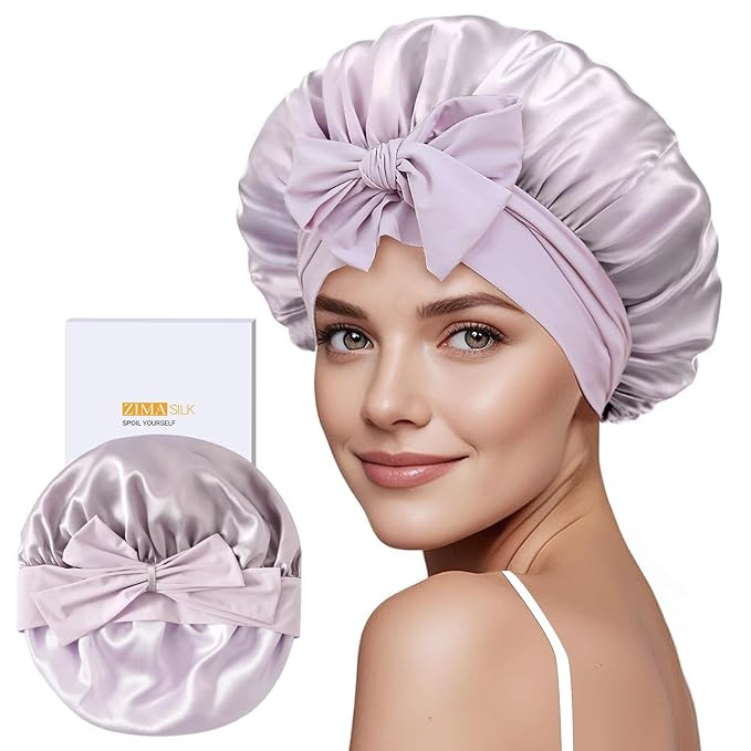 ZIMASILK 100% Mulberry Silk Bonnet for Sleeping Women Long Hair Double Layer Silk Hair Wrap with ... | Amazon (US)