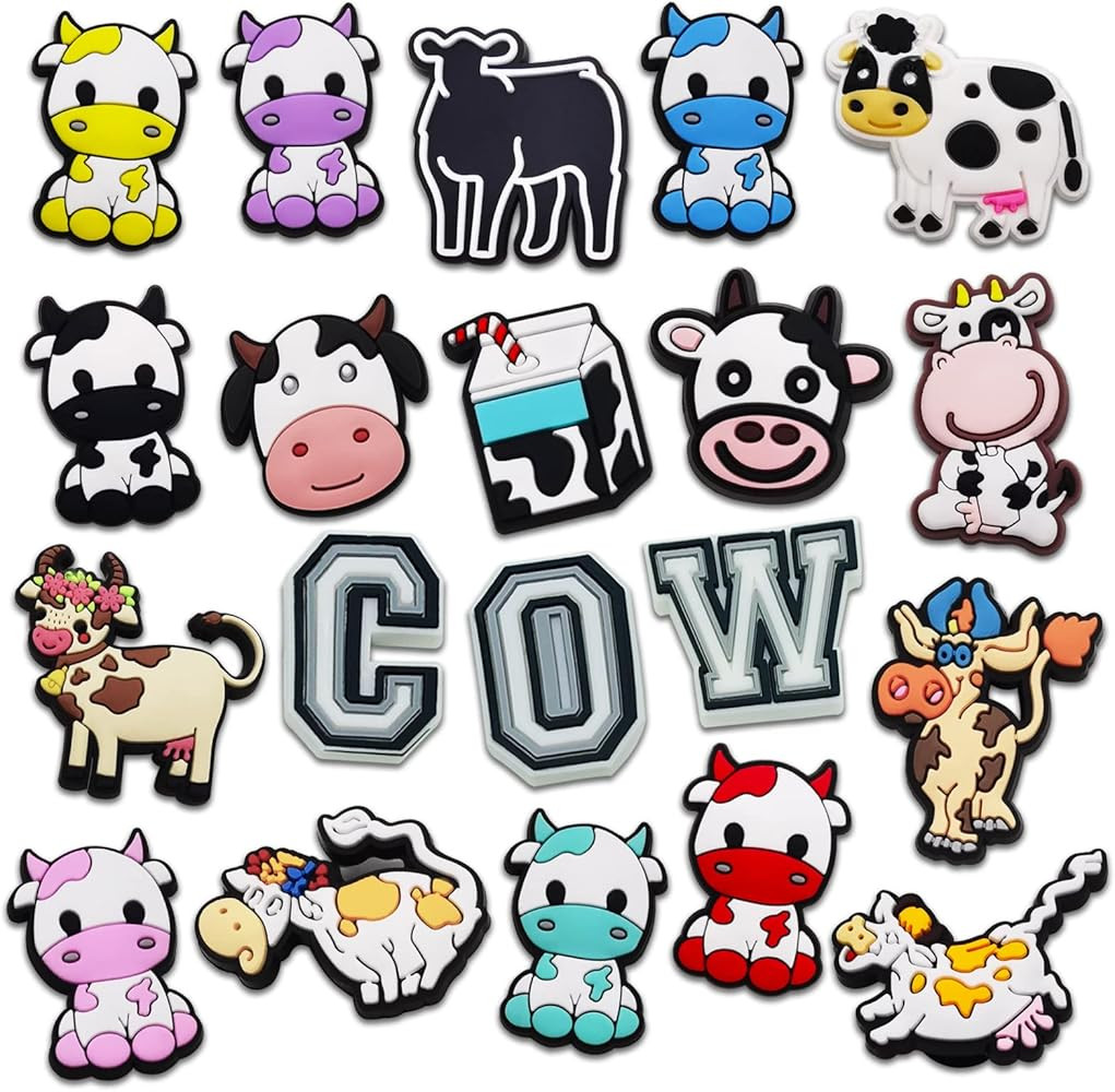 20Pcs Cute Cow Shoes Charms for Croc Clog Slides Sandals, Farm Animals shoe Decorations for Kids ... | Amazon (US)