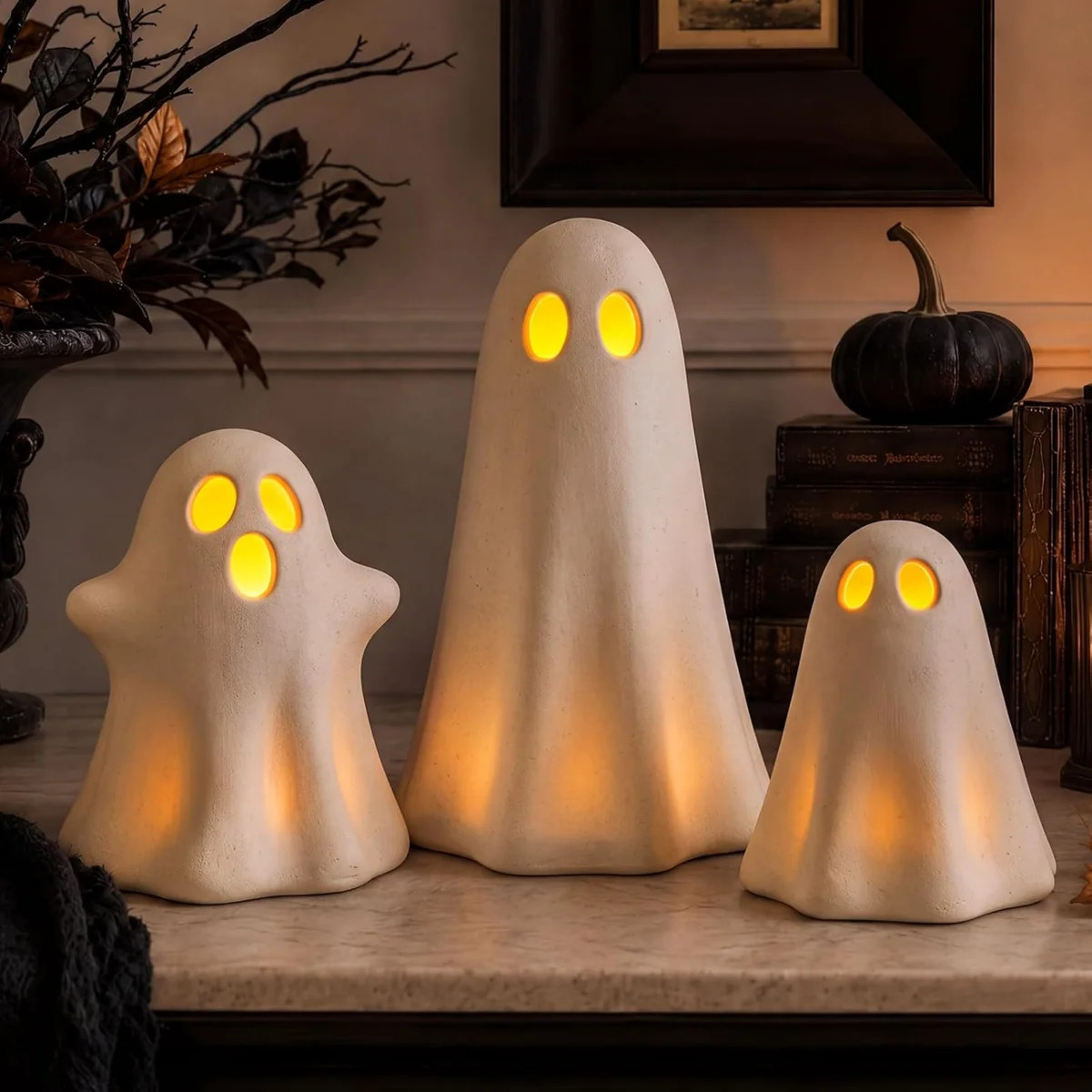 Halloween Ghost Decor Set of 3 Ceramic Figurines, Lighted LED Cute Ghost Statues with Warm Glow, ... | Wayfair North America