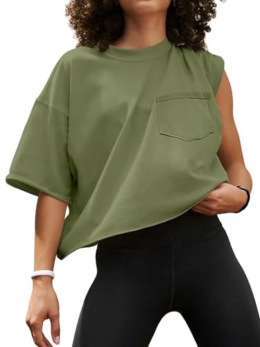 ATHMILE Womens Crop Tops Workout Shirts Gym Oversized Spring Summer Basic Tees Short Sleeve Casua... | Amazon (US)
