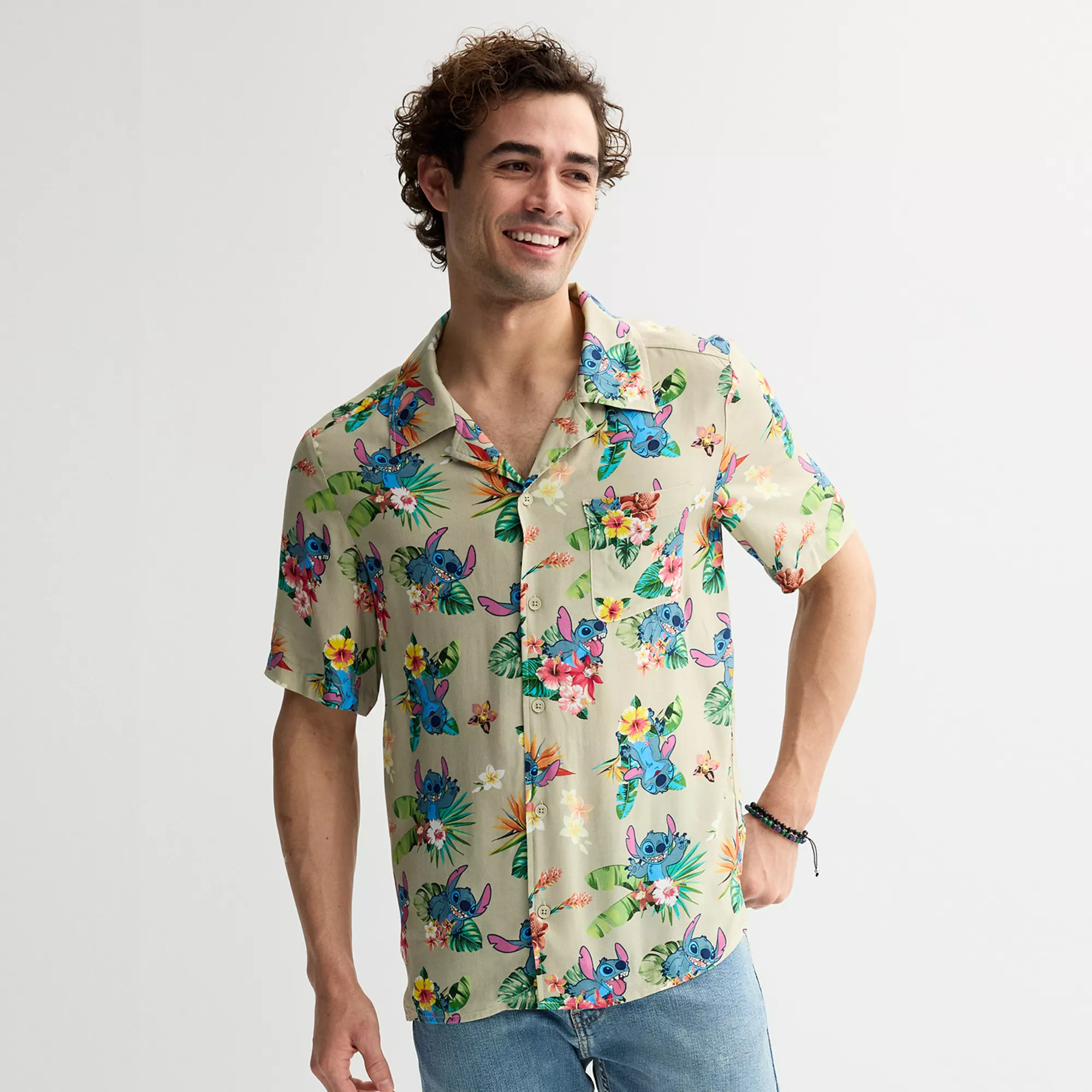Disney's Lilo & Stitch Men's Tropical Button Down Short Sleeve Shirt | Kohl's
