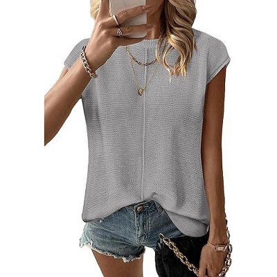 Zeagoo Women's Cap Sleeve Sweater Vest Crew Neck Sleeveless Casual Knit Lightweight Spring Summer Top-Light Grey-M | Target