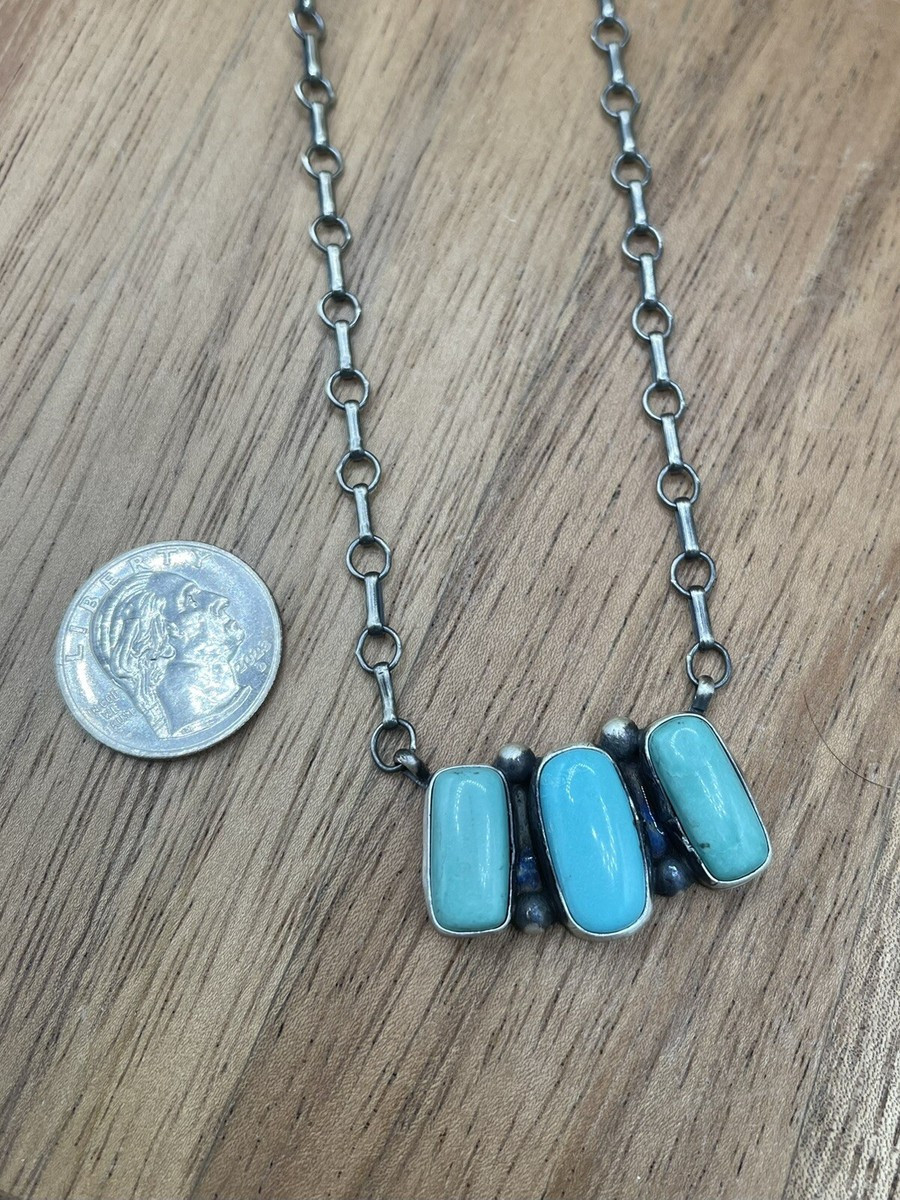 Native American Navajo Handmade Sterling Silver Turquoise Cluster Bar Necklace | eBay US