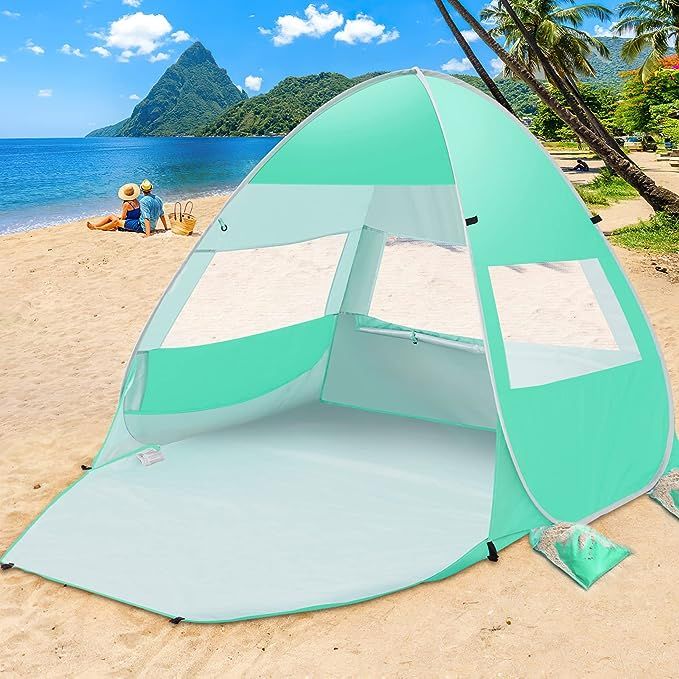 Pop Up Beach Tent, UPF 50+ Sun Shade for 1-2 & 3-4 Person, Lightweight Beach Sun Shelter Umbrella... | Amazon (US)