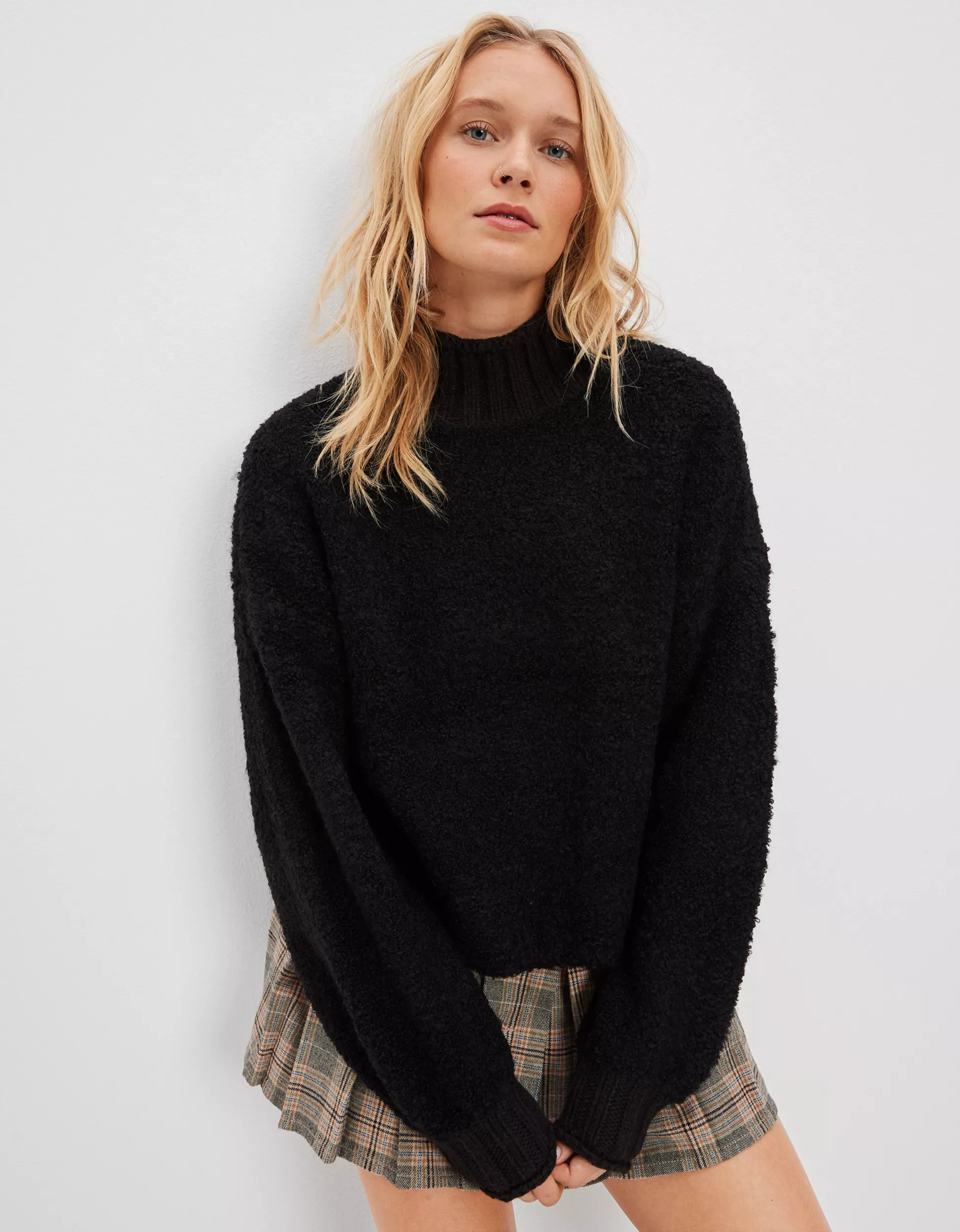 AE Boucle Mock Neck Sweater | American Eagle Outfitters (US & CA)