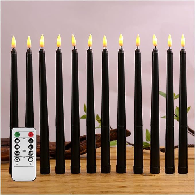 Amazon.com: Duduta Black Flameless Taper Candles with Remote 12 Pack, Flickering Realistic LED Ba... | Amazon (US)