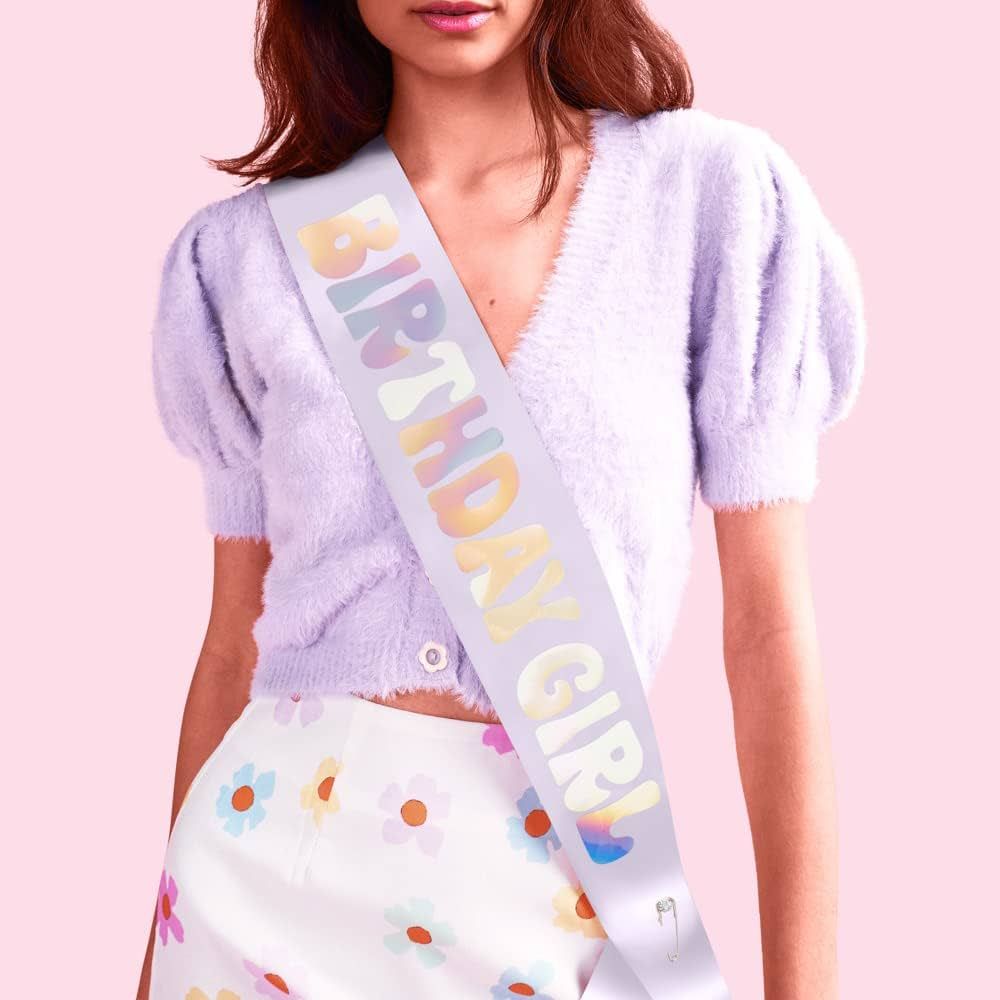 xo, Fetti Birthday Girl sash - Pastel Purple + Iridescent | Fun Birthday Party Decorations, Rainb... | Amazon (US)