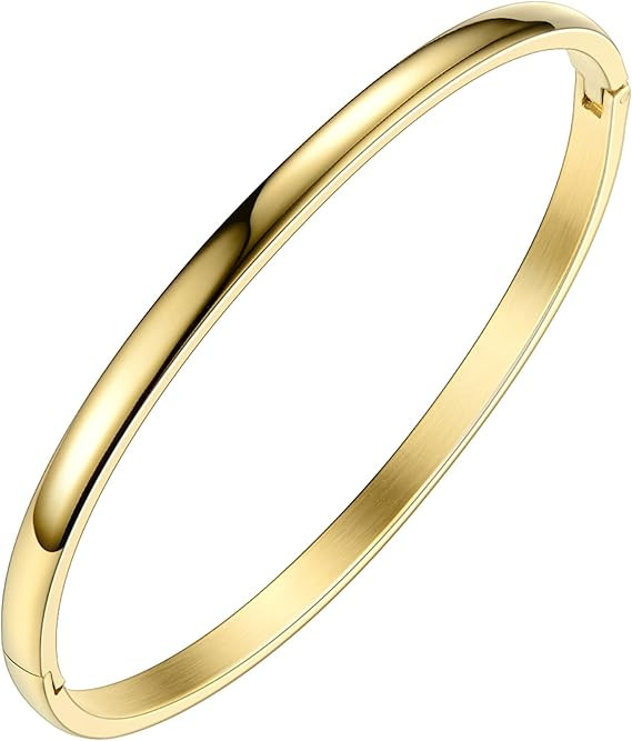 EF ENFASHION Trendy Oval shape Bangle 14K Gold Plated Zirconia Stone Bangles Bracelets for Women ... | Amazon (US)