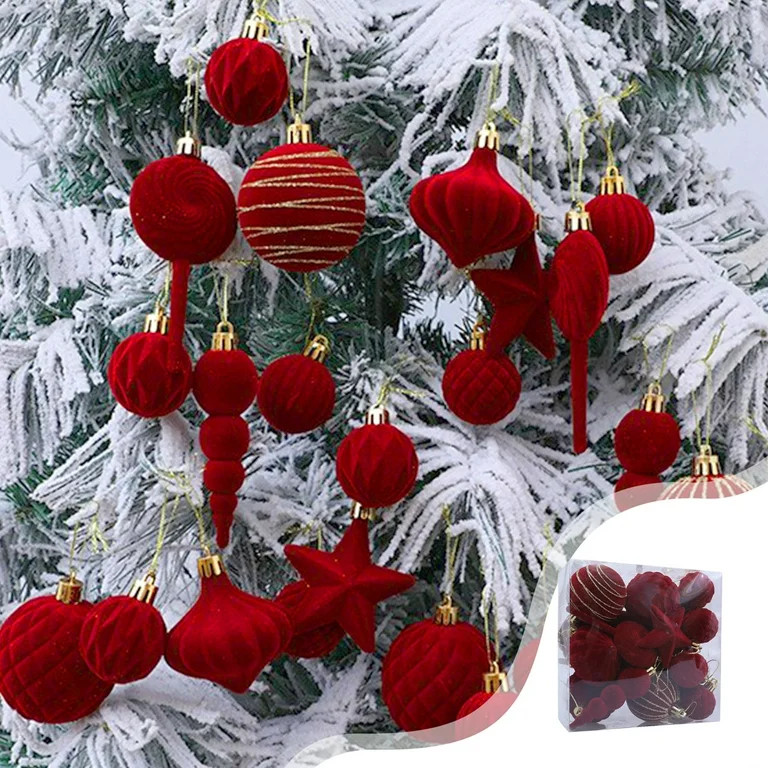 YSGFHGJW 24 Pack Red Flocked Christmas Balls Set, Christmas Tree Ornaments for Holiday Party Deco... | Walmart (US)