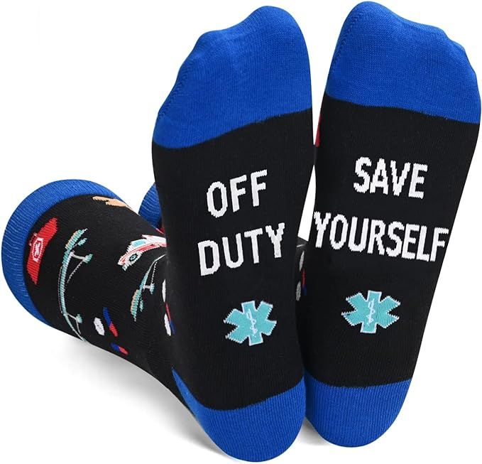 SOCKFUN EMT Socks Paramedic Socks Medical Socks with Funny Saying Off Duty Save Yourself, EMT Gif... | Amazon (US)