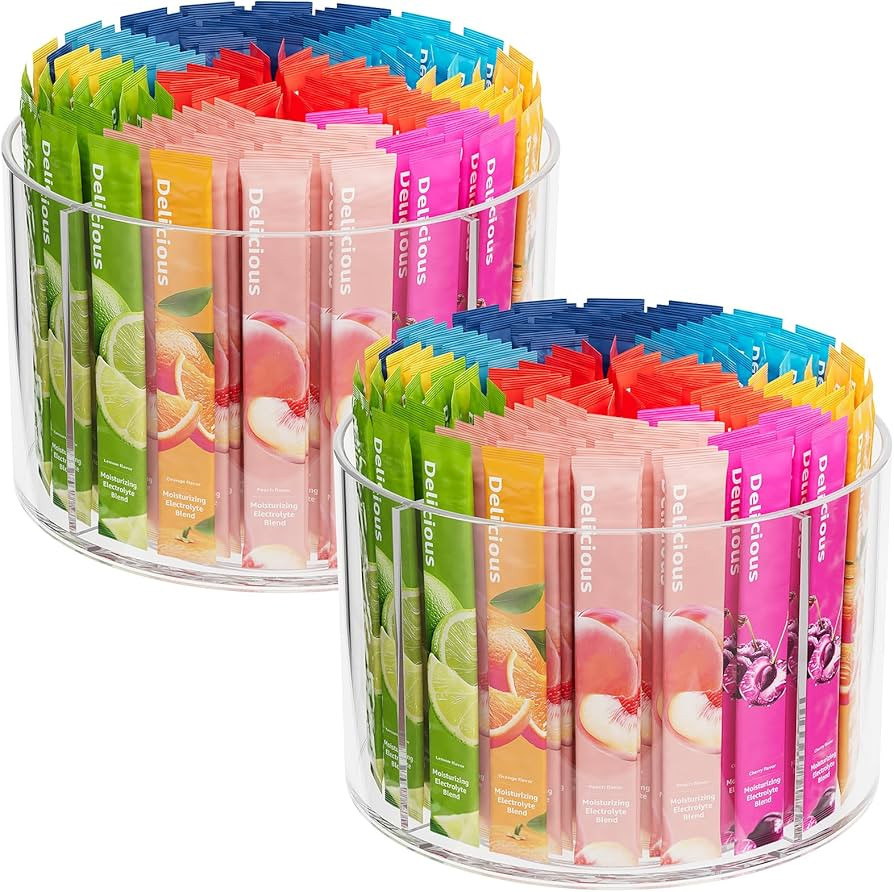 2-Pack Divided Drink Packet Organizer, Rotating Turntable Organizer, Spinning Powdered Drink Mix ... | Amazon (US)